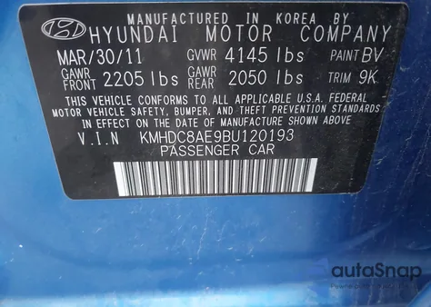 2011 Hyundai Elantra Touring Se z USA, uszkodzony, nr VIN KMHDC8AE9BU120193